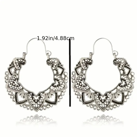 Bohemian Ethnic Metal Enamel Hoop Drop Earrings - Picture 4 of 5